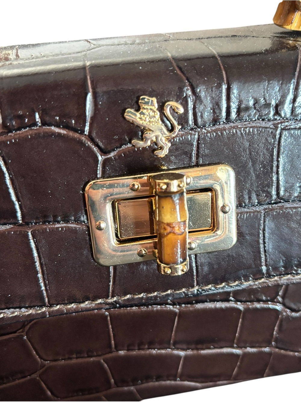 Pratesi Castalia Lady Bag chocolate croc-embossed Italian leather handbag NWOT - Picture 6 of 13